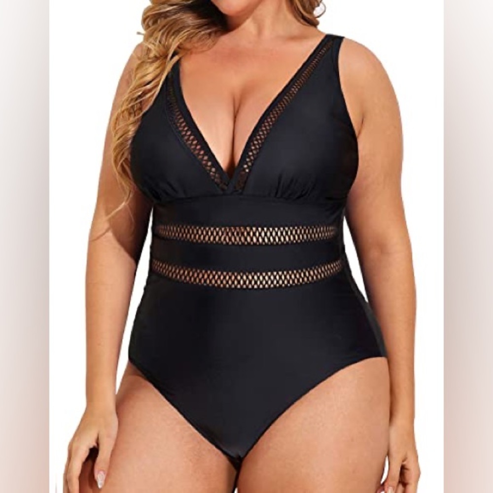 Daci Plus Size Slimming One Piece Swimsuits For Curvy Women-Black 12W